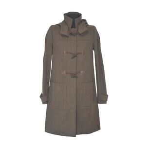 J Crew Olive Green Toggle Melton Wool Coat with Hood Size 2